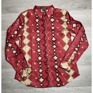 Ralph Lauren Aztec‎ Button Down Shirt Red Black Tan Cotton Western Women's PS